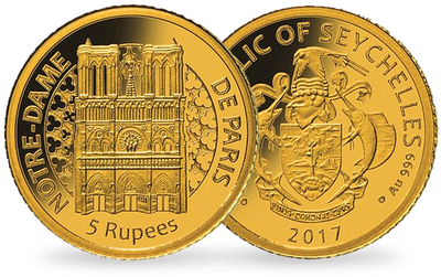 Monnaie de 5 Roupies en or pur «Notre Dame de Paris» Seychelles 2017